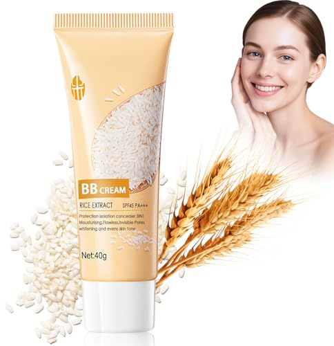 HOUSN BB Cream de Arroz con SPF 45+ e Hidratación Intensa, CC Cream para Cobertura Uniforme y Acabado Satín, Ideal para Maquillaje Diario