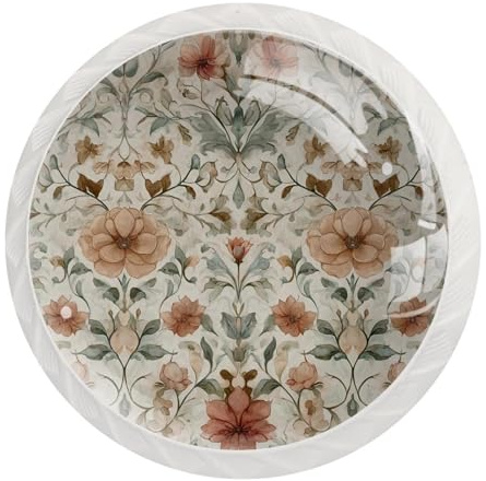 12 pomos de armario elegantes y suaves con elementos florales, redondos, de cristal, para cajones y armarios, para el hogar, cocina, 3,5 x 2,8 cm