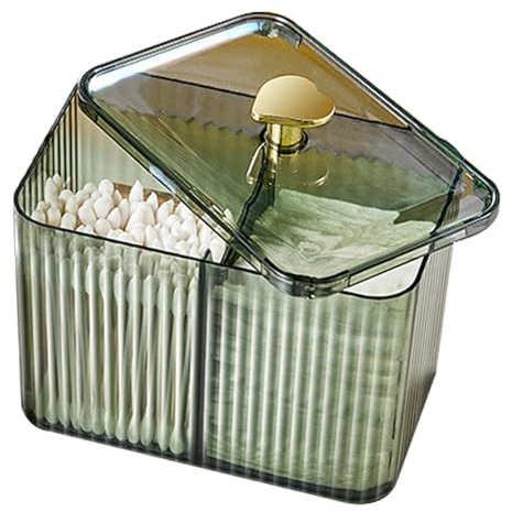Dispensador de almohadillas de algodón, soporte para hisopos de algodón de 3 rejillas con tapa transparente, organizador de cosméticos de estilo simple y caja de almacenamiento de almohadillas para