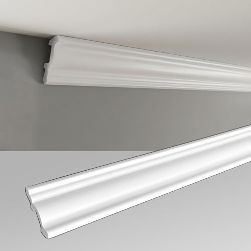 Moulures de plafond 100 cm, moulures décoratives pour murs et plafonds, légers, rigides et indéformables, recouvrables, (JC194-W plinthe-02-20 pièces, 20 m)