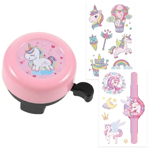 GWEOR Campanello Bici Bambina Design Unicorno, Campanello Resistente per Bicicletta Monopattino Balance Bike, Con Stickers Unicorno & Tattoo, Regalo di Compleanno