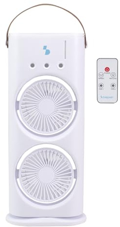 BEPER P206VEN445 Ventilador recargable con nebulizador y control remoto, mini ventilador portátil USB-C, doble ventilador oscilante, luz LED, 3 velocidades, ventilador de mesa