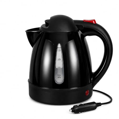 Auto Wasserkocher 1L Tragbare Reisekocher für Auto Reisen Camping mit automatischer Abschaltung (12V150W-Schwarz)