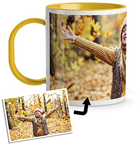 Taza de plástico personalizada. Taza infantil con foto. Taza personalizada libre de BPA y Bisfenol-A. INTERIOR Y ASA AMARILLO