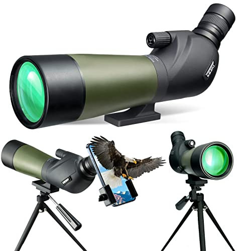 Gosky 20-60x60mm Spektiv, wasserdicht, stoßfest, mit Stativ und Digiscoping Adapter, BAK4 Prismen, für Zielschießen Jagd Vogelbeobachtung Wildlife Scenery