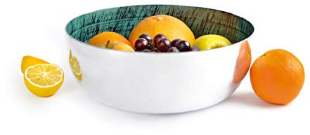 Sendez Grand Bol Décoratif Coupelle en Métal Argenté et Turquoise Ø 26 cm