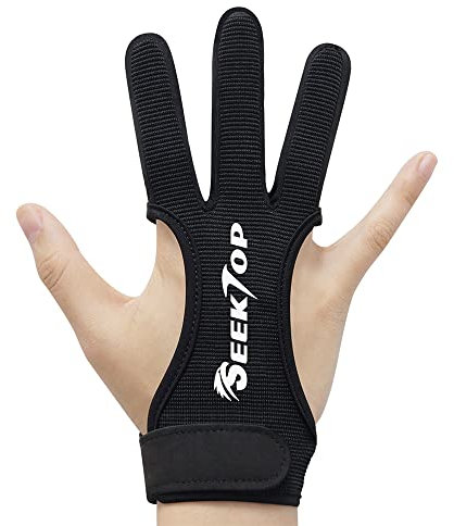 Seektop Traditioneller Bogenschießen Schießhandschuh, 3 Finger-Schutz Handschuhe für Kinder-Jugend-Erwachsen-Anfänger schießen (Schwarz S (6-7cm))