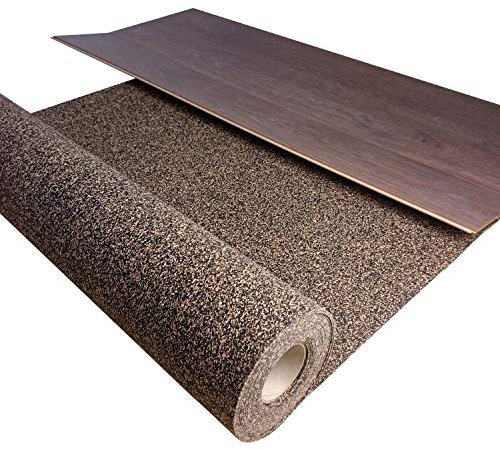 Sous-couche en liège et caoutchouc, isolation phonique jusqu'à 22 dB, extrêmement résistante, isolation phonique pour parquet stratifié et vinyle, isolation phonique supérieure (épaisseur 5 mm, 1 m²)