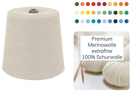 Strickwolle 1 kg 1000g Merinowolle Extrafine 100% Schurwolle Schafwolle Handstrick Wolle zum Stricken Häkelwolle Häkeln Garn Nadel 2,5 3 3,5 4 - Creme Leinen