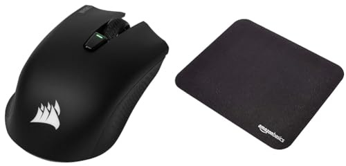 Corsair Harpoon Wireless RGB sans Fil Rechargeable Souris Optique Gaming avec Technologie Slipstream (10000DPI Optique Capteur, Rétroéclairage LED RGB) - Noire & Amazon Basics Tapis de Souris Gaming
