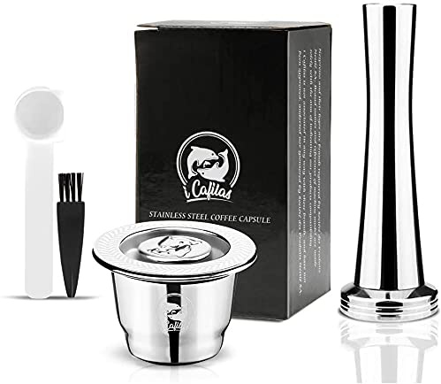 i Cafilas Capsules Nespresso Reutilisables inox Réutilisables de café Rechargeables Pour Machine À Café Nespresso dosette (1 PACK,1 Tamper)