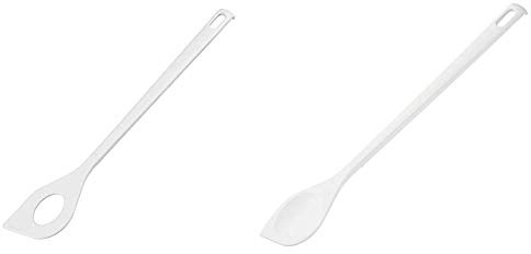 FACKELMANN 24279 Kochlöffel mit Loch 30cm BLANCA hängbar, Kunsststoff, weiß & Spitzlöffel BLANCA, Küchenhelfer aus Kunststoff, Kochlöffel für beschichtete Töpfe und Pfannen (Farbe: Weiß), 1 Stück