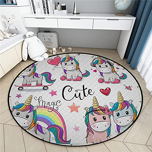 MeeTe Spielzeug Aufbewahrungsdecke Spieldecke Baby Krabbelmatte, Einhorn Paar Eltern-Kind Runde Baby Spielmatte Teppich, Durchmesser 150cm (Stil 15)