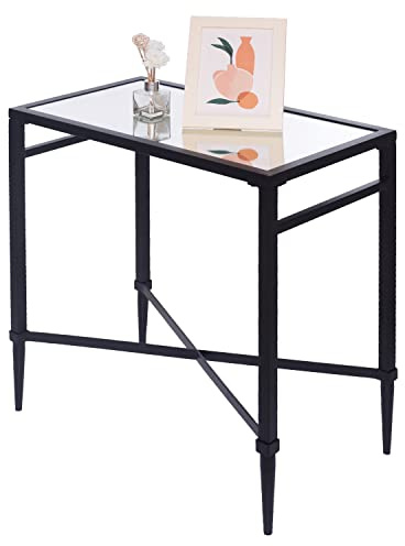 GIFTTROVE Black End Table, Rectangle Side Table with Mirrored Top, Modern Metal End Tables, Small Narrow Side Tables for Living Room, Balcony, 22 L x 12.4 W x 24 D