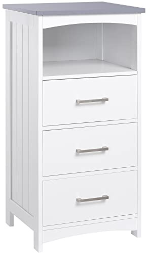 kleankin Badezimmerschrank Freistehender Badkommode Bademöbel Badschrank Schrank mit Schublade Weiß+Grau 40 x 33 x 80 cm