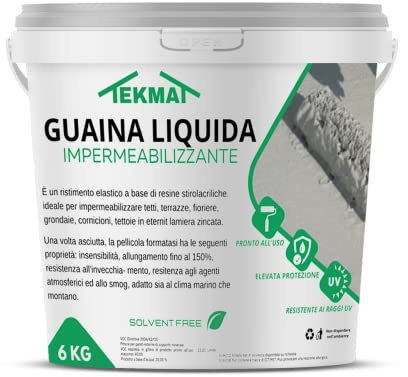 TEKMAT-GUAINA LIQUIDA IMPERMEABILIZZANTE MONOCOMPONENTE VARI COLORI DA1-6-20 KG (6 KG, GRIGIO)