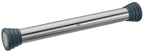 GEFU Teigroller REGO - Edelstahl Nudelholz mit 5 Silikonringen bis 38 cm | Einstellbare Teigrolle fuer praezise Hoehen von 0 bis 10 mm, integrierte Skala, hygienisch und spuelmaschinenfest