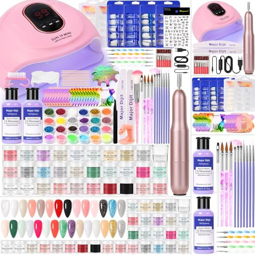 Nagelstudio Set, 29 Farben Acrylpulver mit 2*60ml Acryl Liquid Nagelfräser für Gelnägel mit 72W UV Lampe für Gelnägel set, Nageldesign Gelnägel Starterset