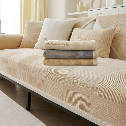 LINGKY Couch Überzug, Sofa Überzug 1/2/3/4 Sitzer L Form Sofa Cover Sofabezug Ecksofa, Sofadecken Für Sitzfläche, Sofaschoner rutschfest, Universelle Sofa Überwurf (Khaki,110x210cm/Rechteckig)