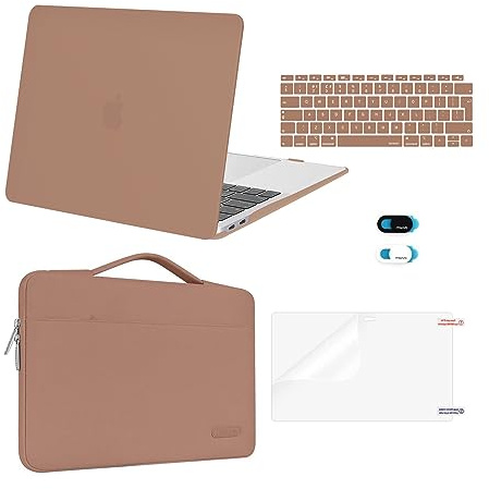 MOSISO Kompatibel mit MacBook Air 13 Zoll Hülle M1 2021 2020-2018 | Hülle für MacBook Air M1 13,3 A2337 A2179 A1932&Laptoptasche&Tastaturschutz&Webcam Abdeckung&Displayschutz, Karamellbraun