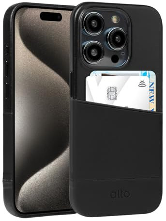 alto Étui pour cartes en cuir compatible avec iPhone 15 Pro, Metro Series Étui portefeuille en cuir italien avec porte-cartes (6,1, noir corbeau)