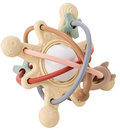 Nattou Teether with Rattle Galaxy Silicone, 10 cm, Beige