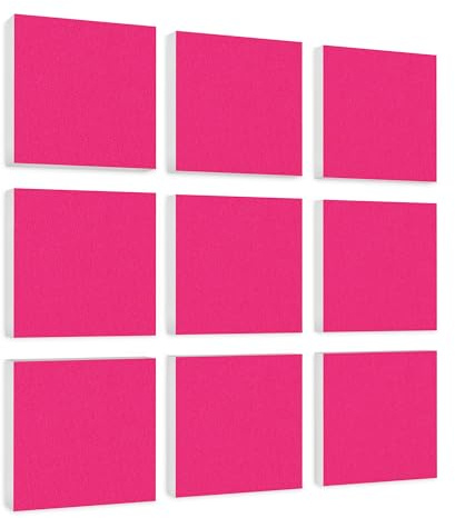platino24 Akustikpaneele 9 Elemente Colore Quadrat 27,5 x 27,5 cm Fuchsia I Schallabsorber aus Basotect G+ mit Akustikfilz I Schalldämmung Wand & Decke I Akustikelemente Wandpaneel