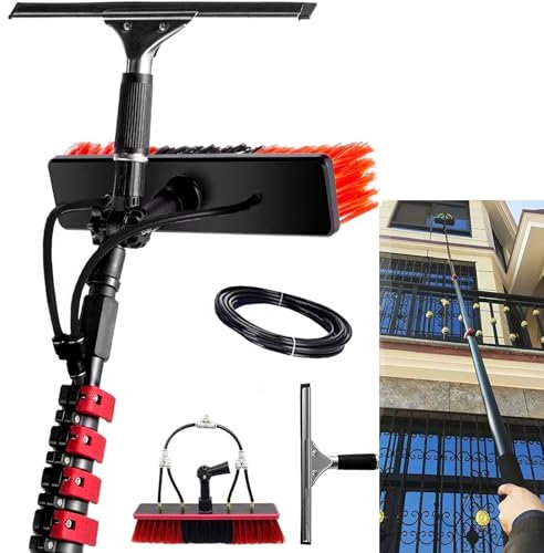 ZGLCQSGY Teleskopbürste mit Wasseranschluss 3.6-7.2 m Teleskopstange Fensterreinigung,mit Fensterwischer,Teleskop waschbürste, Terrassenüberdachung (55cm Brush Head,7.2M)