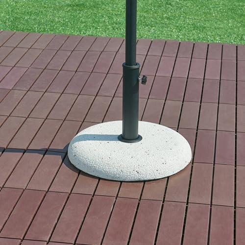 casa.pro Pied de Parasol Rond avec Adaptateurs 37 42 52 58 mm Fixation Facile Couche de Protection Résistant aux Intempéries Béton Fer Plastique 45 x 6 cm Aspect Pierre Blanc