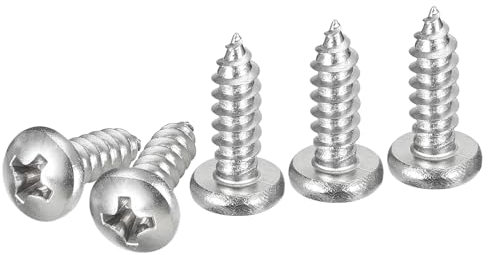 DTGN #8x1/2 Phillips Pan Head Self-tapping Screw - 50Pack - Bright Finish 304 Stainless Steel Sheet Metal Screws Wood Screws