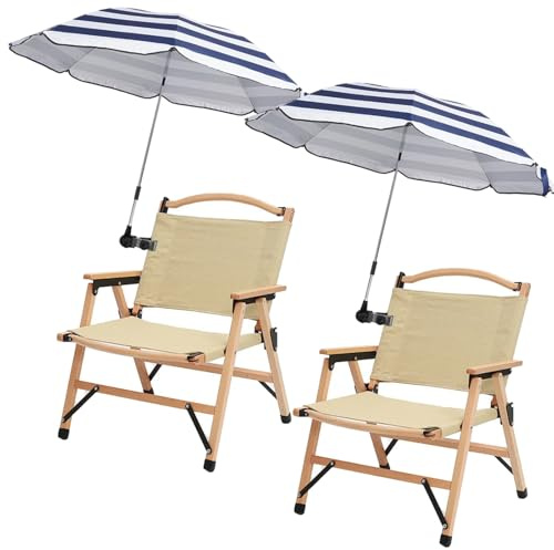 GRANDMEI Beach Chair Umbrella with Universal Clamp,46 inches Clip umbrella UPF 50,Clip on Parasol for Patio Chair Chairs Wheelchairs Golf Carts (Striped 2 pack Excluding chairs)