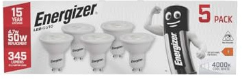 Energizer GU10 LED Bulbs Cool White. 50w Equivalent Spotlight Bulbs. 4000k 345 Lumen. Non Dimmable - Pack of 5