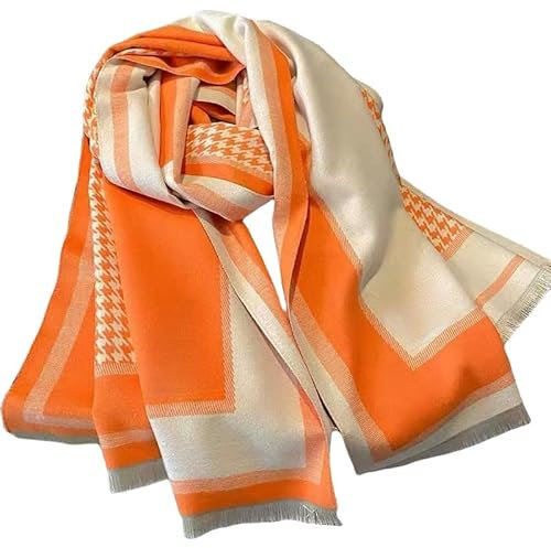 SMMZRF Schal Buchstabe Hound Tooth Damen Schal Winter Warm Dicke Große Schal -Imitation Kaschmirschal-Orange