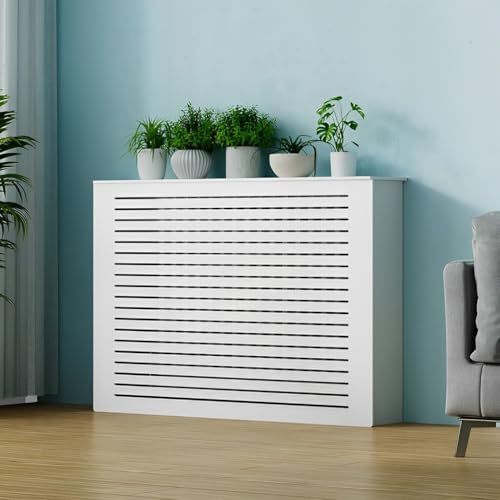 Radiator Covers For Home White Louvered Grill Radiator Shelf Cabinet, Living Room Heating Decorative Hide Cluttered Pipes, Wood Heating Radiator Cover For Home, Office, Bedroom Hallway(24Lx10Wx24H/