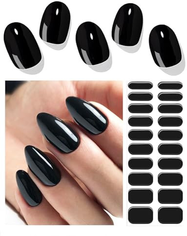 Wahrshei UV Gel Strips | 20 pcs Classic Black UV Nagelfolie Selbstklebend | Nagel Stickers, Gellack Wraps