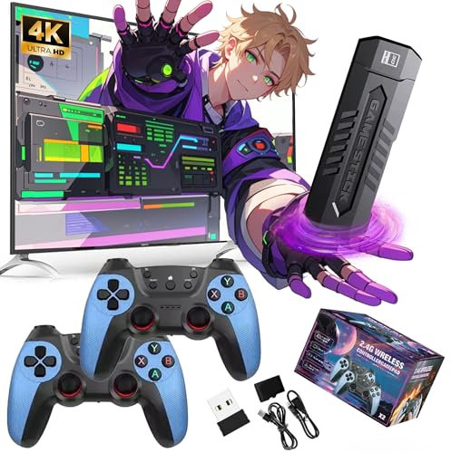 X2 Blue Retro Spiel Stick X2 Retro Video Game Console Eingebaute Spiele,Unterstützt 30/40/50+ Emulatoren,HDMI,mit 2 Wireless Controller,Plug & Play,Zuhause,TV/Computer,Geschenk für Männer Mann (128G)