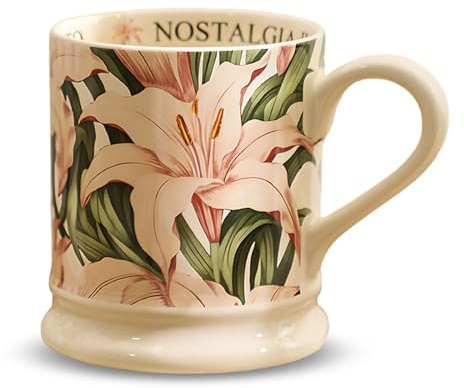 Orientaliska riverkit Kaffemuggar, 380 ml, porslin kaffemuggar med handtag, stort kaffekopp set med blommönster, modern eftermiddag tekoppar för varm choklad, mjölk, cappuccino eller te, rosa