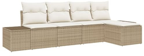 vidaXL Trädgårdsoffset med kudde 5 pcs Beige konstrotting, Trädgård och Terass, Modern Rattansoffa, Lätt Modulsäten, UV-Skyddad Utesoffa, Flexibel Loungemöbel