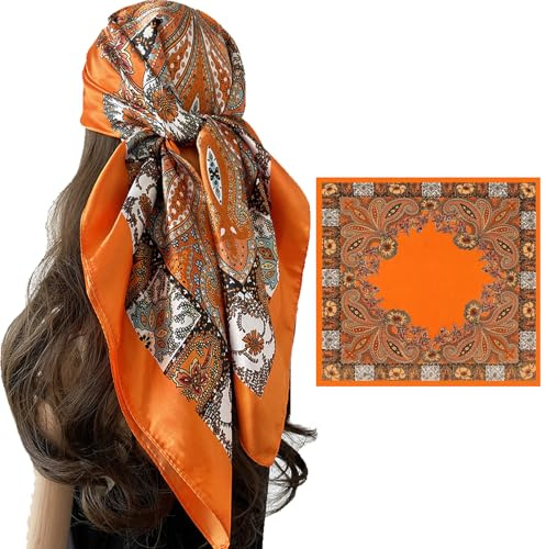 XIEXIESHER 1 Stück 90x90cm Seidentuch Quadratisches Damen-Kopftuch aus Polyester, Satin Haartuch Halstuch Schal für Halstuch Haarschmuck Bandanas, Elegant Quadratische Sch