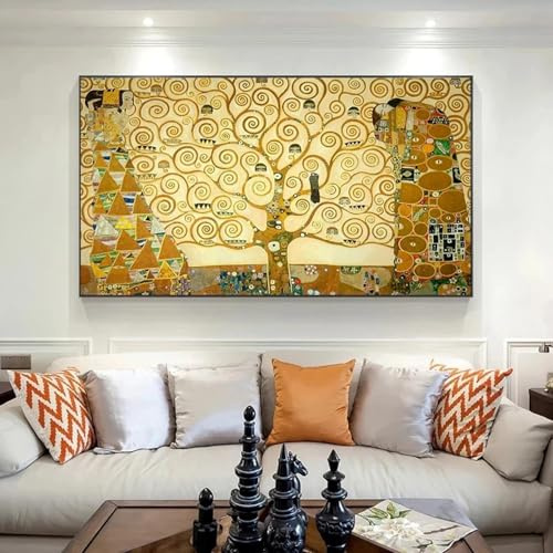 JACBON Grandi stampe di quadri famosi Gustav Klimt, Albero della vita, dipinto su tela, poster, quadro da parete per soggiorno, 40x60 cm (16x24 pollici), cornice interna