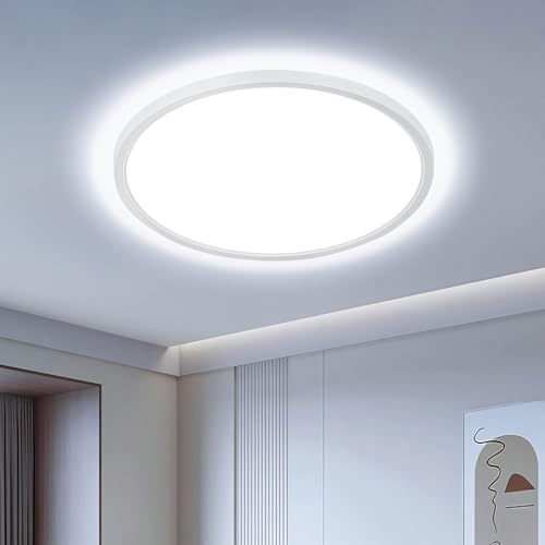 OTREN LED Deckenleuchte Rund 30CM, 6500K Kaltweiß, Flache IP44 Badlampe, LED Deckenlampe für Bad, Küche, Flur & Schlafzimmer