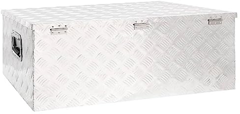 ACAGALA Alubox 100 x 55 x 37 cm, Alukiste mit Deckelüberstand Verschließbar aus Aluminium Riffelblech, Deichselbox Truckbox Transportbox, Silber