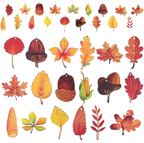 18 Pezzi Foglie Decorazione Autunnale, Thanksgiving Pendenti Decorazioni, Ornamenti in Legno, Ciondolo in Legno,Decorazione Autunnale (Giallo)