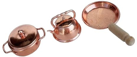 Dettagliato Scala 1/12 Utensili da cucina in miniatura Pentole in metallo con manico in legno Espositori Mobili in miniatura Compatibile Case delle bambole Accessori da cucina