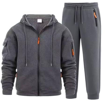 Mens Tracksuit Set Hoodie Top Jogging Bottoms Casual Full Zip Joggers Sports Sweatsuit with Pockets Plus Size Long Sleeved Pullover Sweatsuits with Pockets (Dark Gray, M)