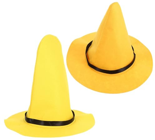 OSALADI Cappello da Mago da Donna e Uomo in Feltro Giallo 2 Pezzi Grande Cappello da Strega a Falda Larga per Feste di Halloween Cosplay e Oktoberfest Accessorio Costume Strega