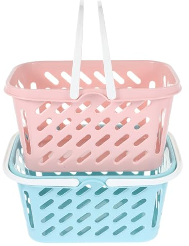 CLISPEED Cesto Portafrutta Piccolo in Plastica Manico Set da 2 Pezzi Colorato Cestino Cavo Ventilato per Organizzazione Bagno Cucina e Raccolta Frutta e Verdura