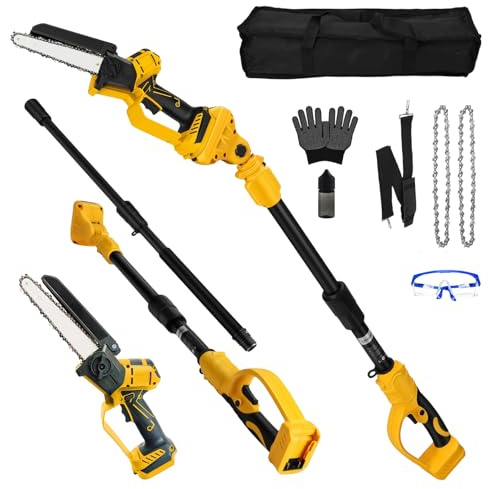 2 in 1 Mini Chainsaw Cordless Pole Saw for Dewalt Battery, 6 inch Brushless Electric Chainsaw with Extension Pole 15ft Max High Branch Saw for Tree Pruning, Wood Cut, Garden Maintenance