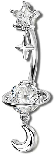 OUFER Body Piercing Belly Bars: 1 st. banan barbell Navel Jewelry 316L rostfritt stål belly knapp ring stjärna måne dinglande navel bar piercing smycken navelpiercing, 10mm