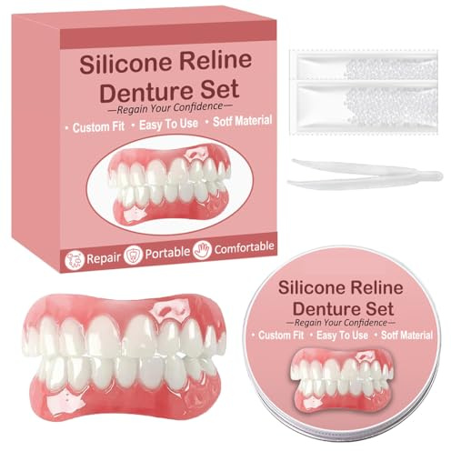 JHAZUN Kit di Riparazione per Denti in Silicone Morbido, Denti Temporanei e Faccette Dentali, Soluzione Immediata per Sorriso Naturale e Discreto, Completo con Faccette Superiori e Inferiori